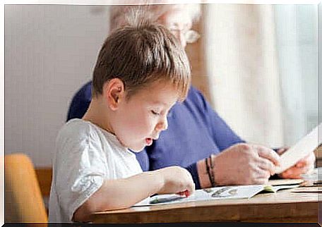 A child who is learning to read.