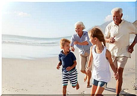 Grandchildren with their grandparents.