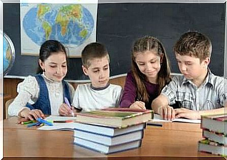 Children studying together.