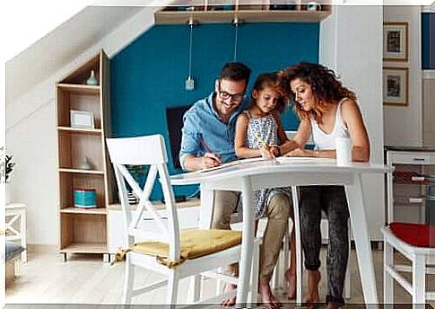 Parents creating a learning space for their daughter