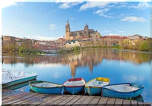 photo of Salamanca Cathedral seen from the river