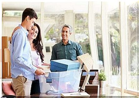 Parents and their teenager going to college.