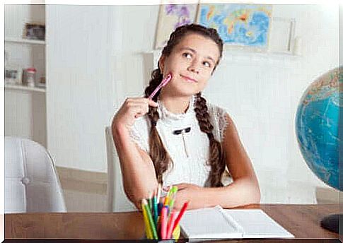 girl thinking in class