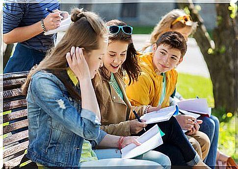 Teens studying together